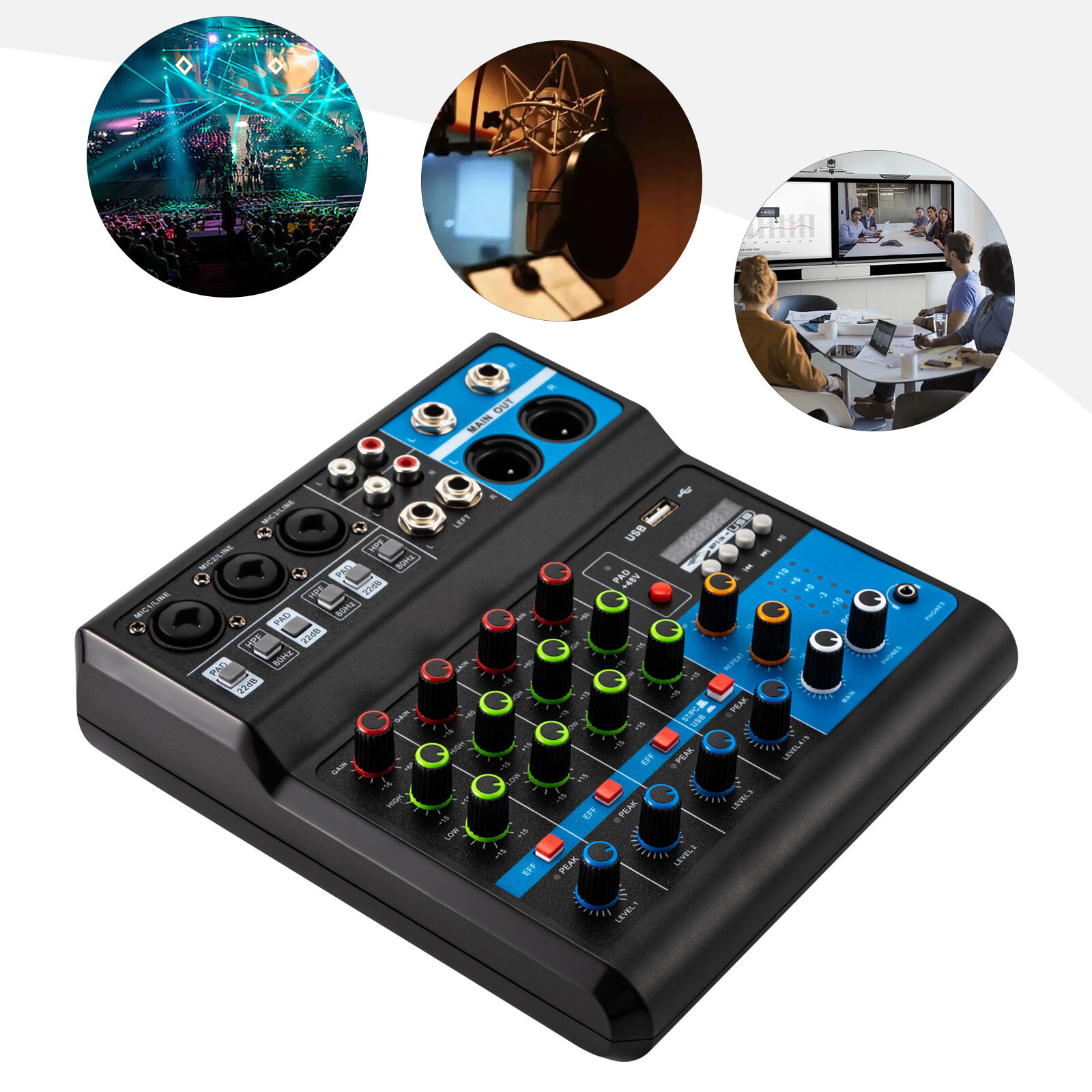 Audio Music Mixer - 5-Channel Mixing Console Live Studio Audio