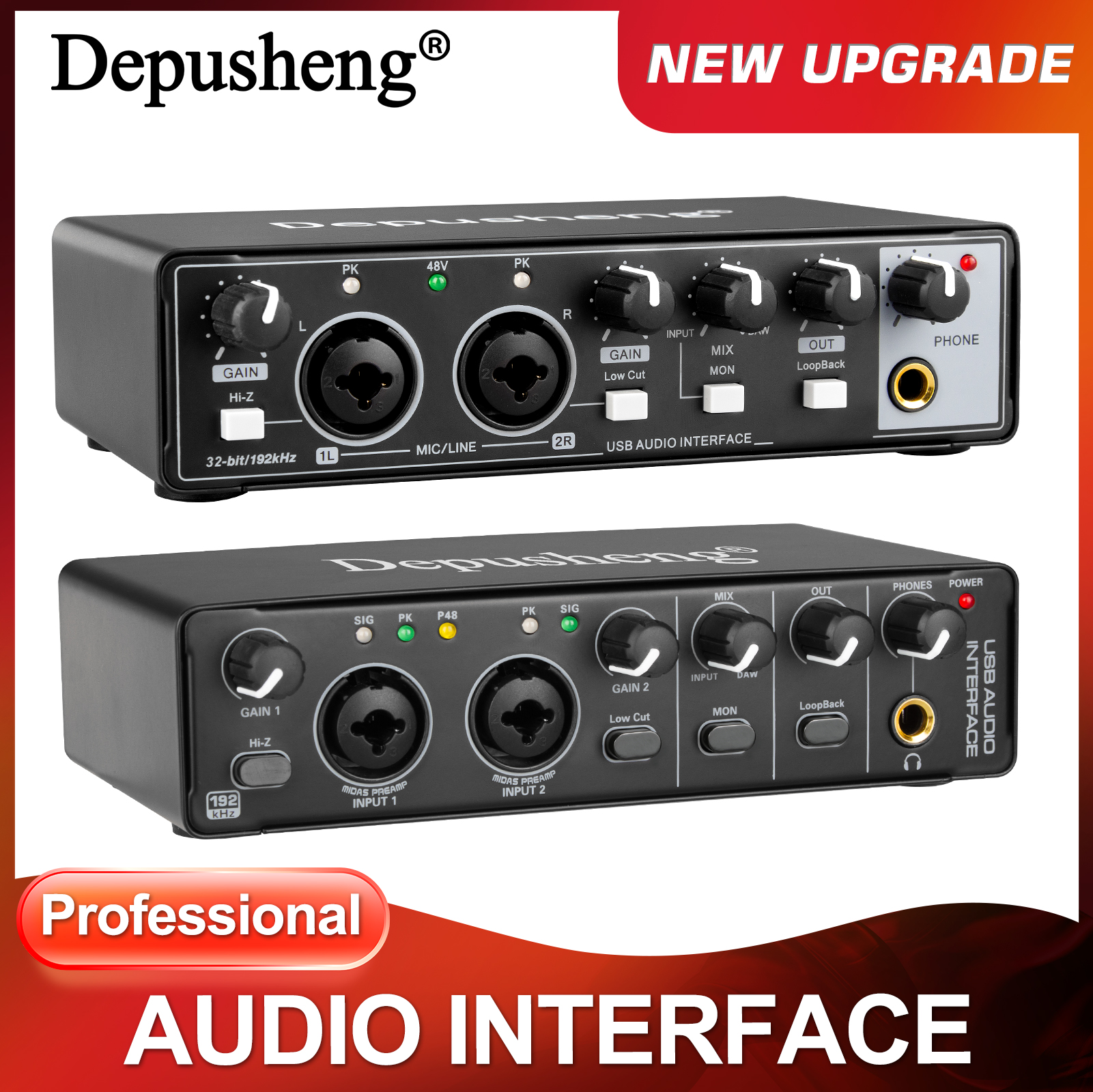 Audio Music Mixer - Audio Interface Portable Sound Card Mixer