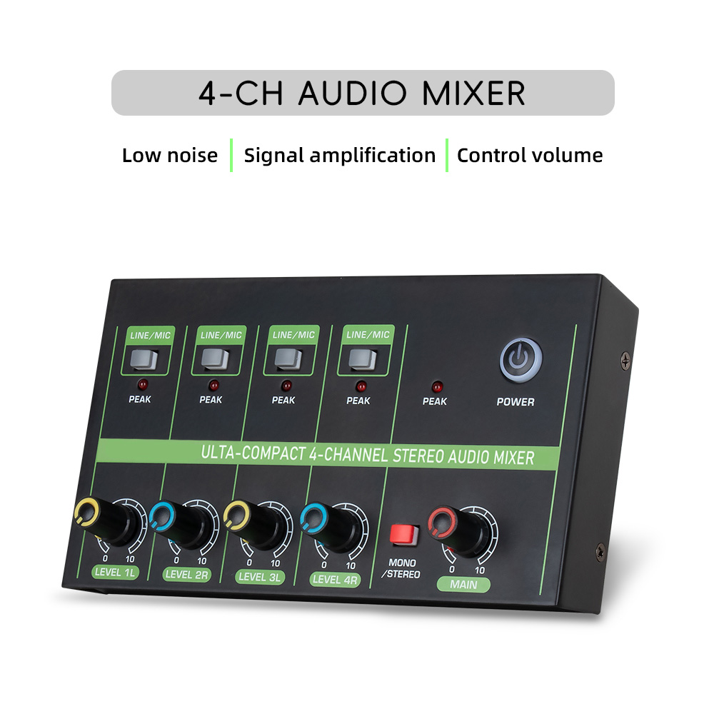 Audio Music Mixer - 4 Channel Audio Mixer Microphone Low