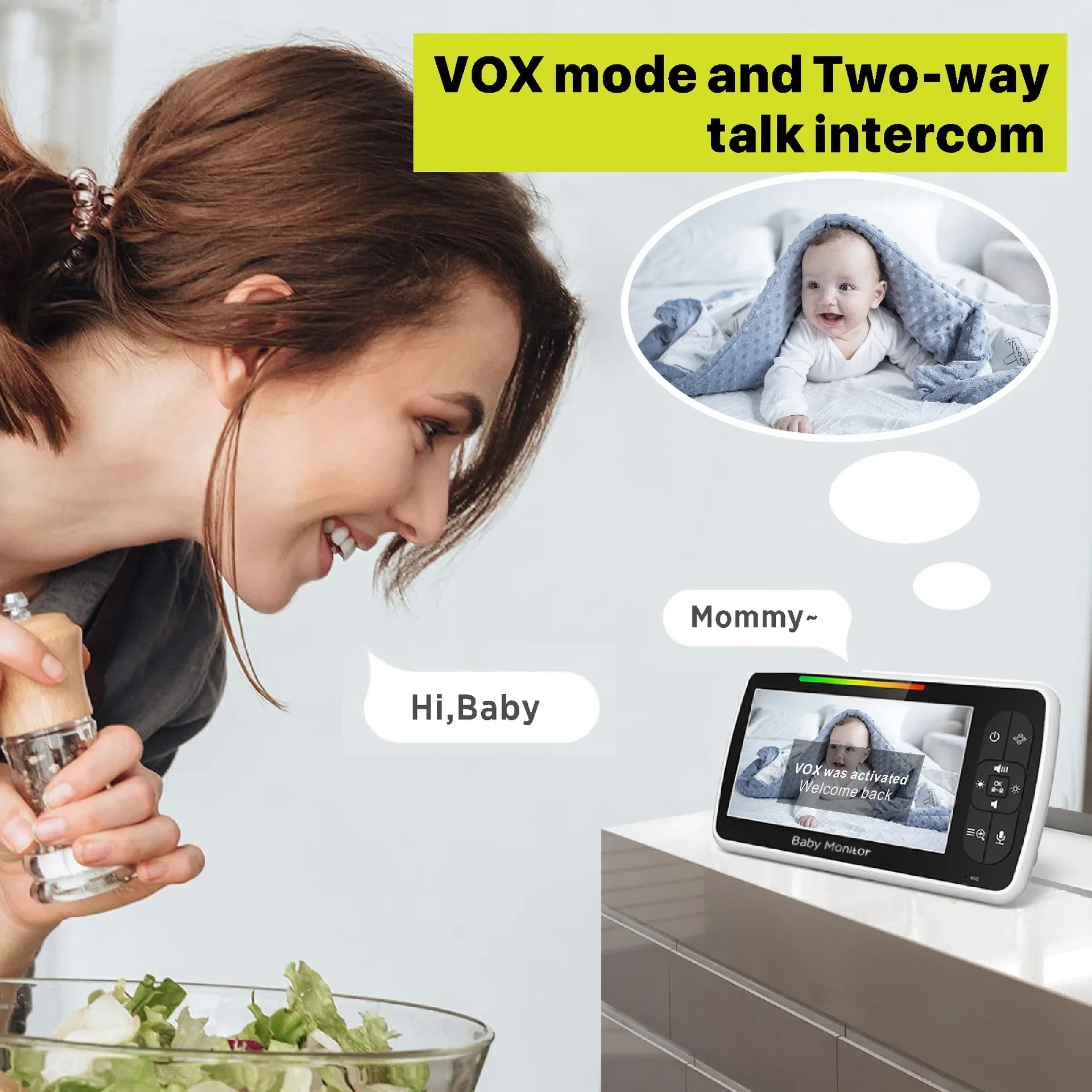 5.0 Inch Video Baby Monitor Wi - Zoom Audio Music avaliação e preço