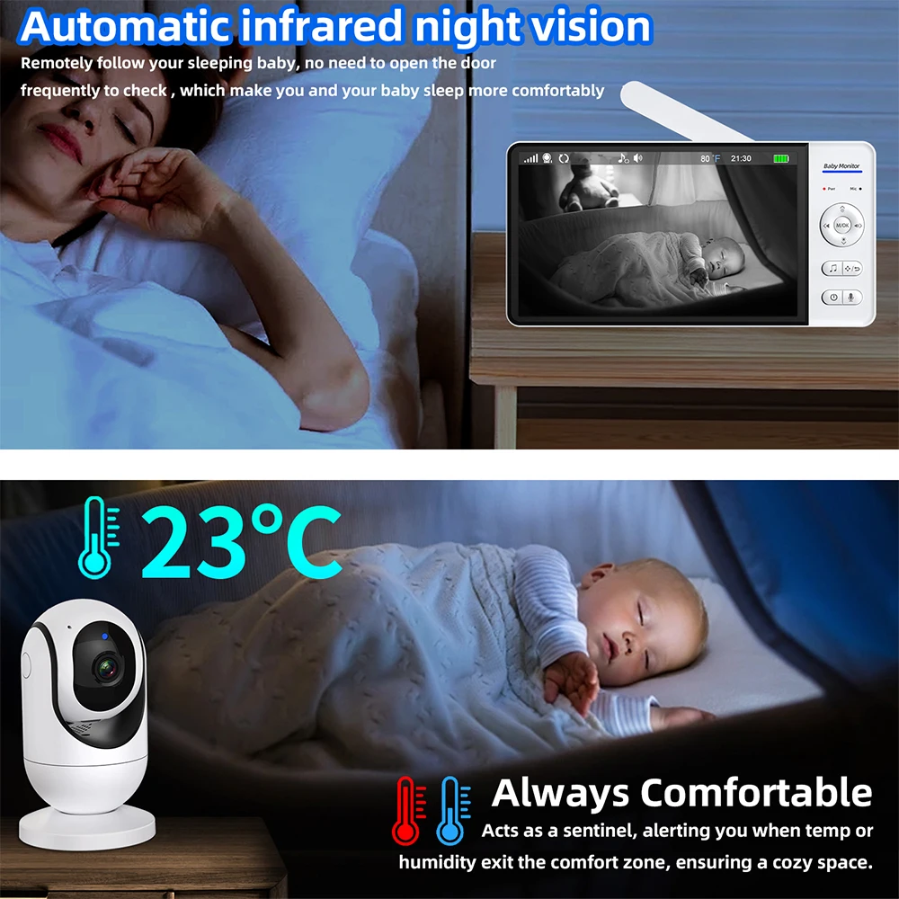 No WiFi 7 Inch Baby Monitor 2- - Zoom Audio Music avaliação e preço