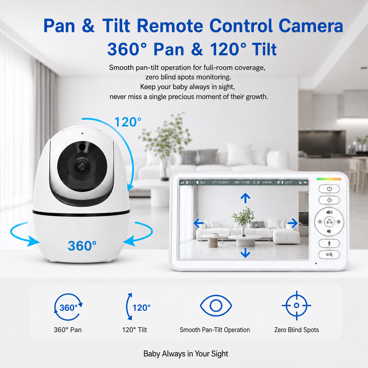 5 Inch Baby Monitor with PTZ C - Zoom Audio Music avaliação e preço