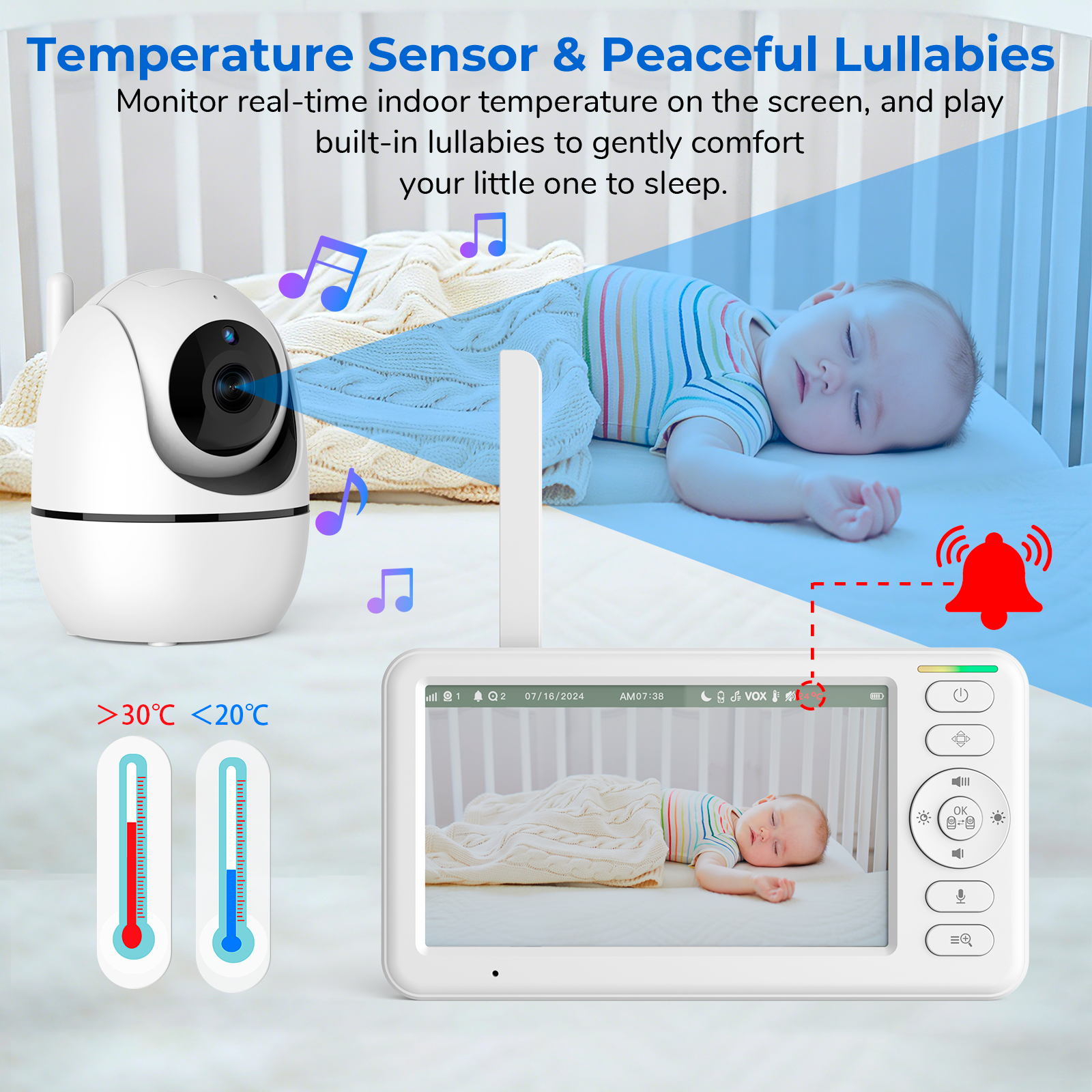5 Inch Baby Monitor with PTZ C - Zoom Audio Music avaliação e preço