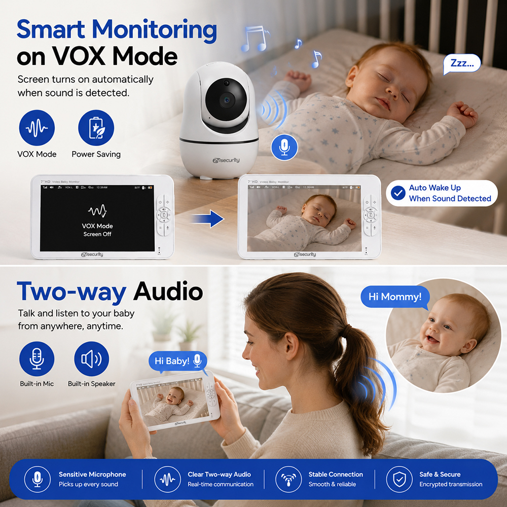 7 Inch Split-Screen Baby Monit - Zoom Audio Music avaliação e preço