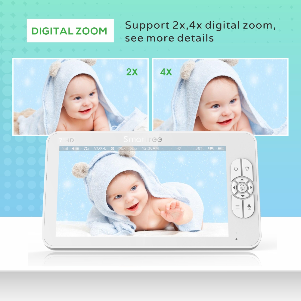 7.0 Inch HD Video Baby Monitor - Zoom Audio Music avaliação e preço